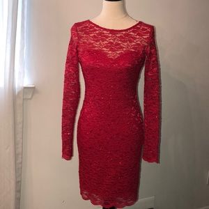 All Red Lace Sequin Sparkle Dress